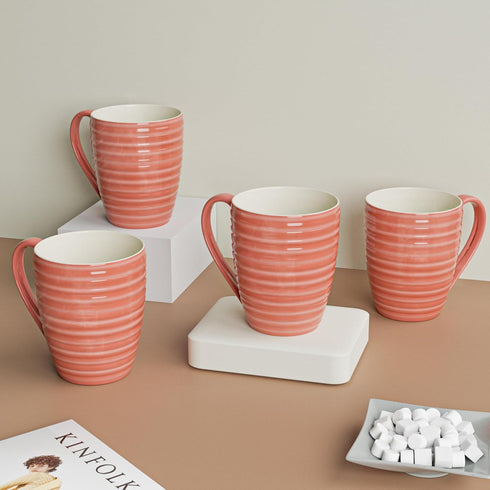 Spiral Pink Ceramic Coffee Mug (Set of 4) - The Earth Store - Mugs